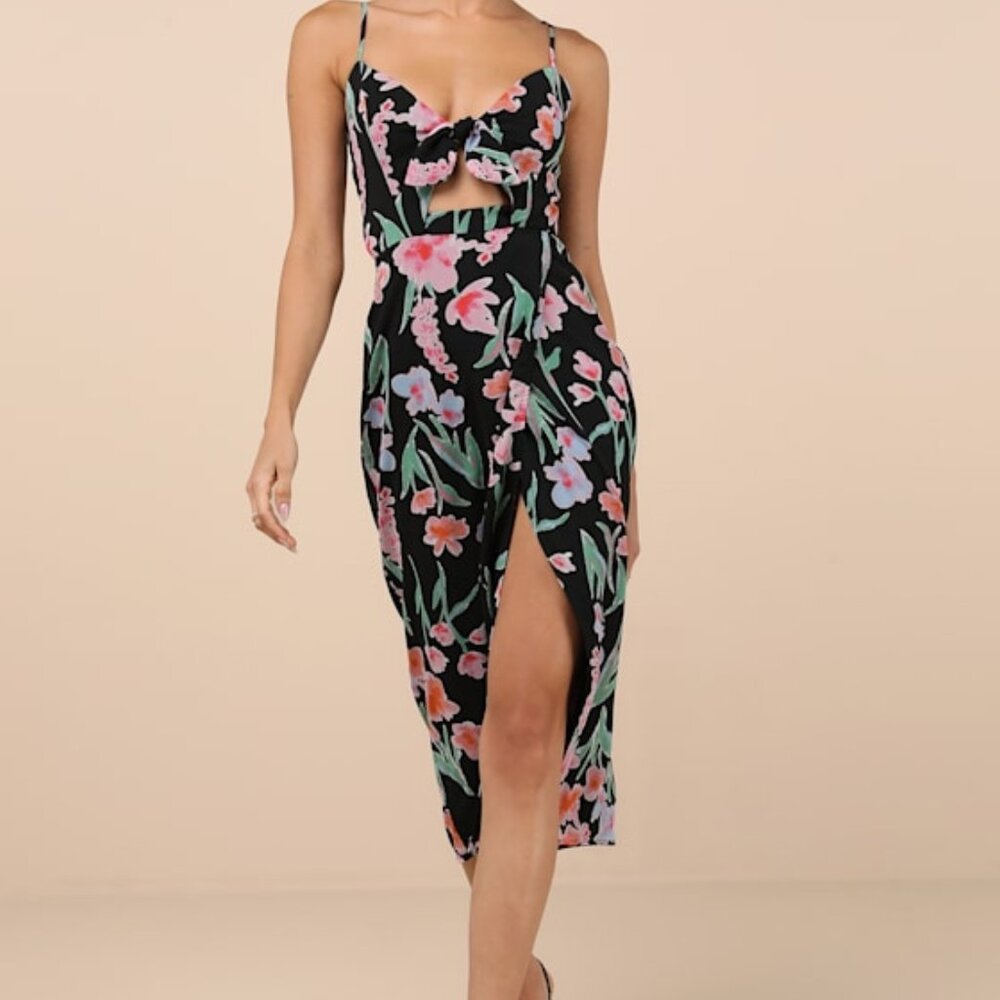 Lulus Floral Black Midi Dress
